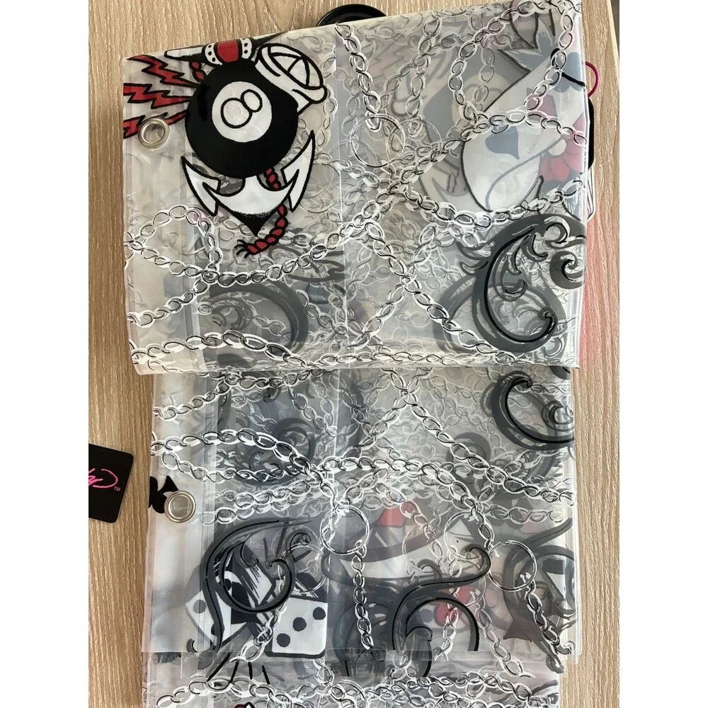 Ed Hardy Printed PEVA Shower Curtain Liner Tattoo Skull Chains 72x72 New